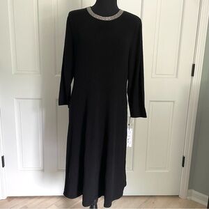 Liz Claiborne Black 3/4 Sleeve Sweater Dress Rhinestone Details Medium NWT